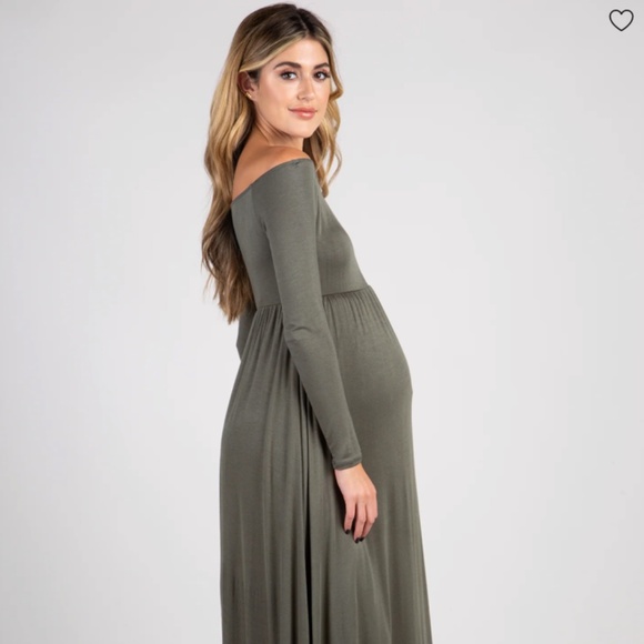 NEW Maternity Maxi Dress - PinkBlush - Off Shoulder - Olive - Picture 7 of 12